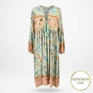 R. Vioimos Dress 16/18 Midi Floral Pastel Boho Festival Peasant Cottagecore